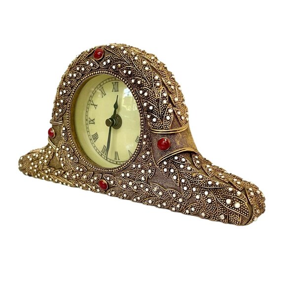 Vintage Mantle Clock with Enameled Metal and Embedded Beads & Roman Numerals. - Picture 2 of 9